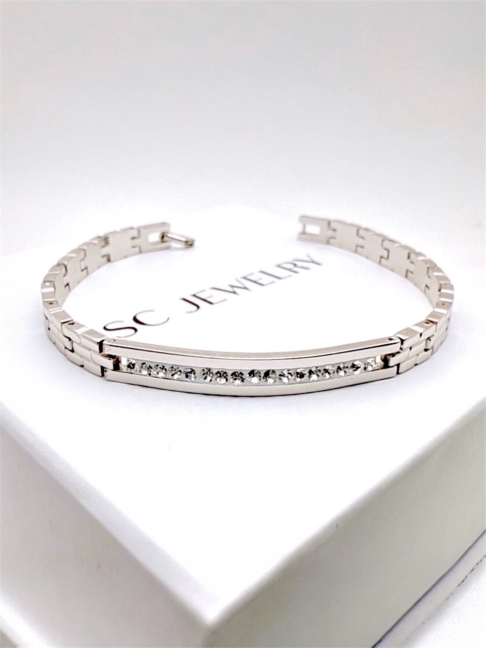 Watch Buckle Bracelet Platinum Plated with Real Zirconia | Lightweight Luxury